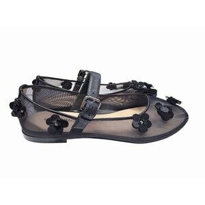 Mach & Mach Women's Black Sequined Floral-Applique Mary Jane Flats